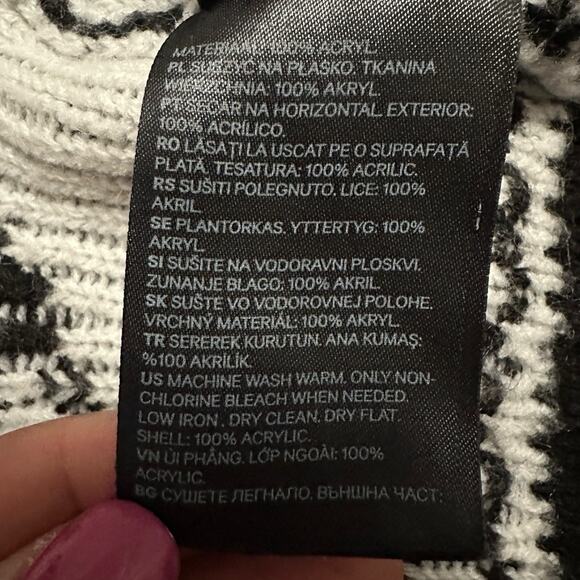 H&M Black White Jacquard Knit Open Front Longline Cardigan Women’s S Aztec - Picture 6 of 9